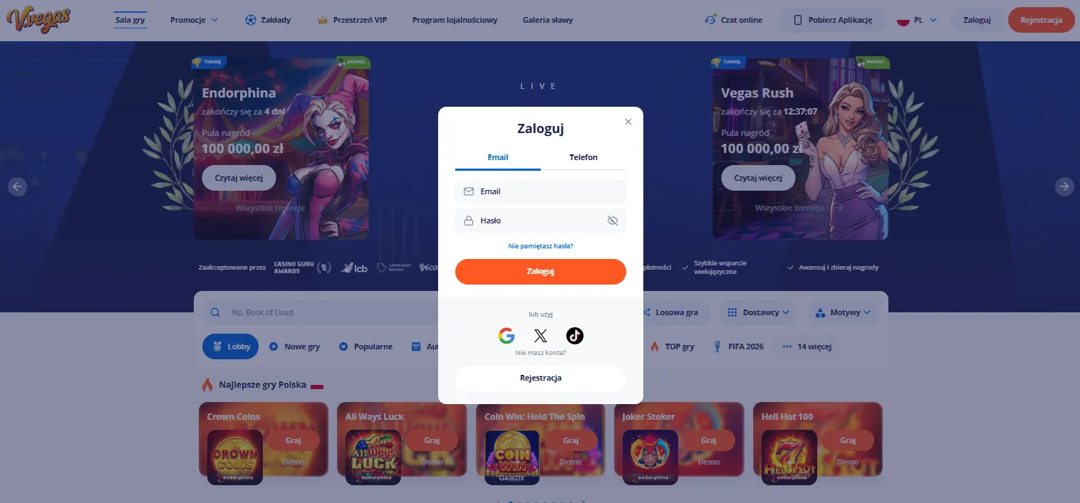 Vulcan Vegas kasyno logowanie — dostęp do konta po utworzeniu profilu